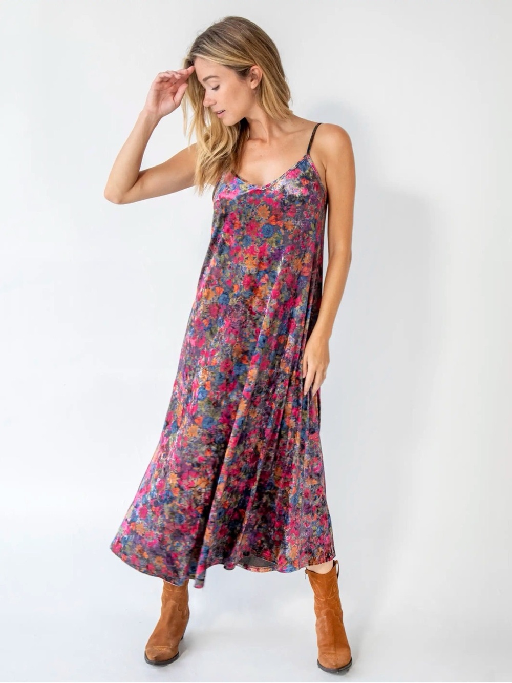 Natural Life Gracie Velvet Floral Slip Dress - Multicolor Dark Floral size M